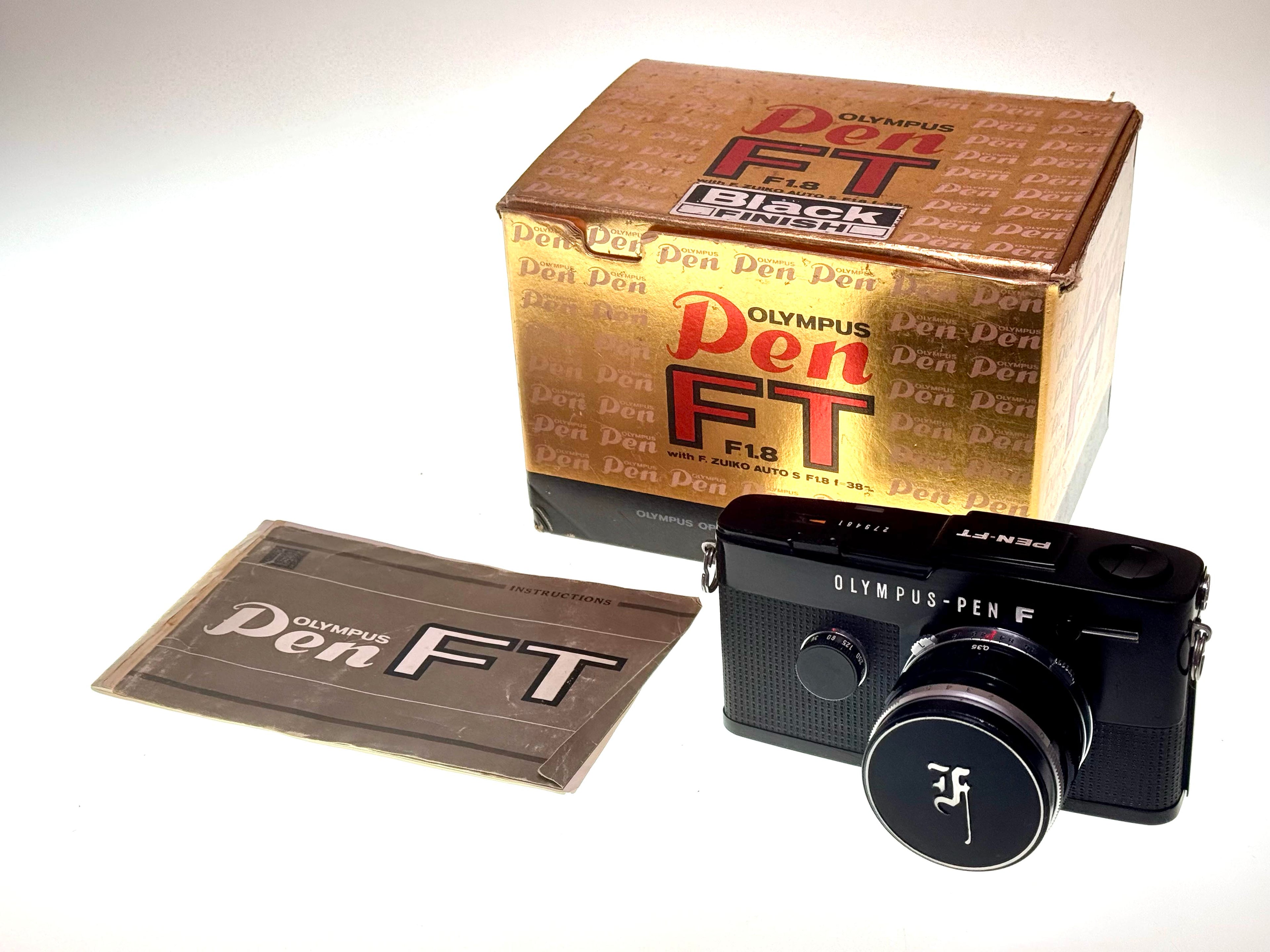 Vintage Black Olympus Pen FT Half-Frame Film Camera with Zuiko 38mm F1.8 Lens. (Exc)