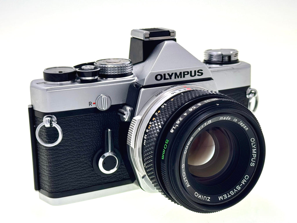 Vintage Olympus OM-1n with 50mm Zuiko F1.8 Lens and Hotshoe 4. (Vg)