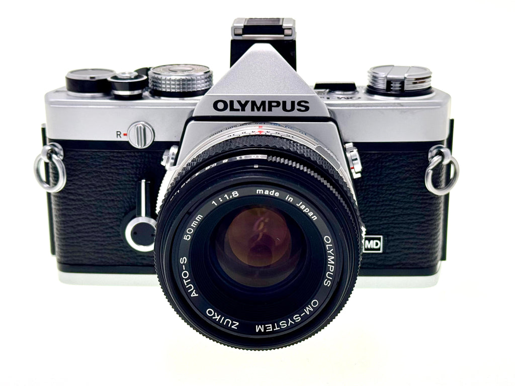 Vintage Olympus OM-1n with 50mm Zuiko F1.8 Lens and Hotshoe 4. (Vg)