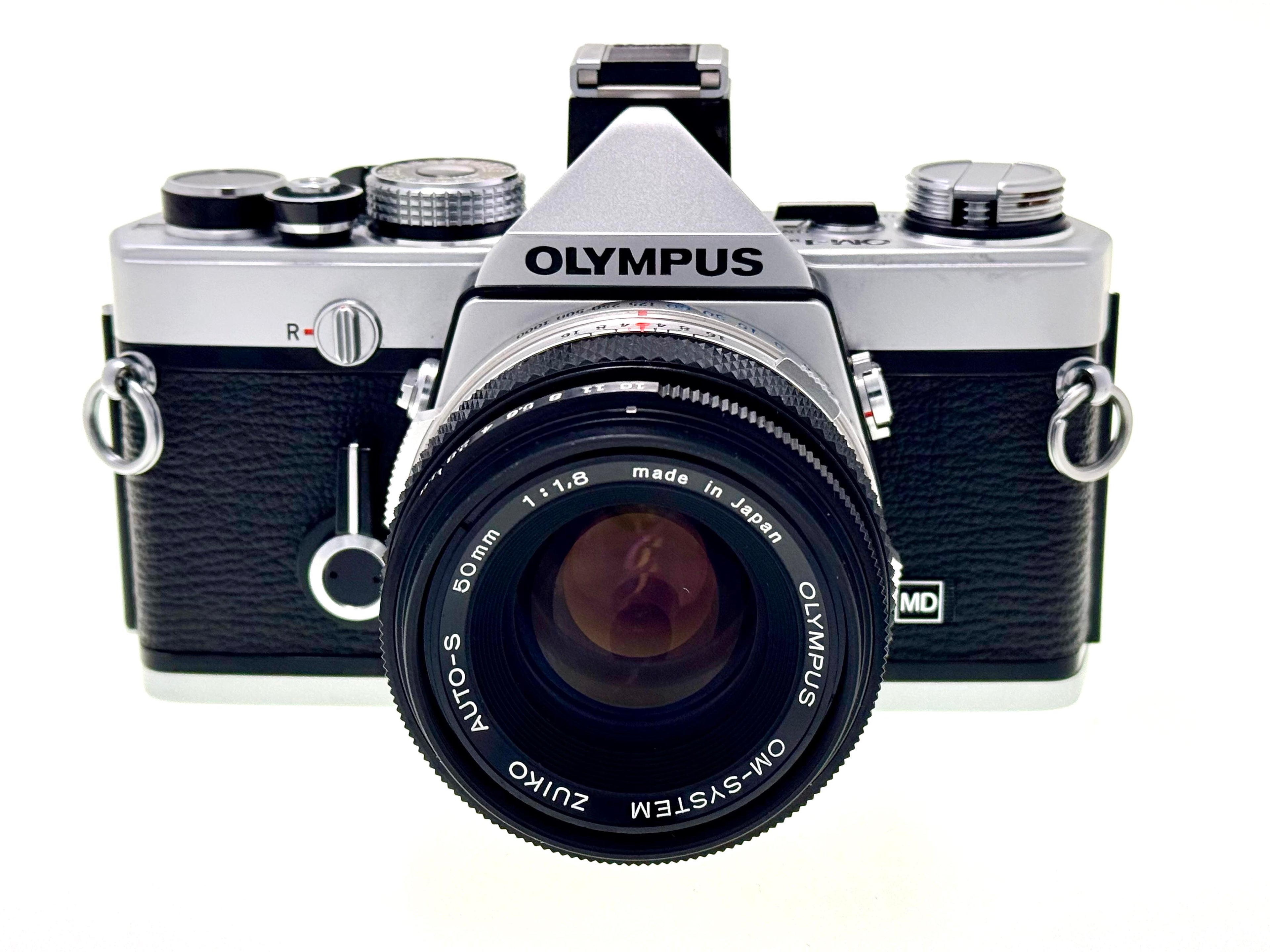 Vintage Olympus OM-1n with 50mm Zuiko F1.8 Lens and Hotshoe 4. (Vg)