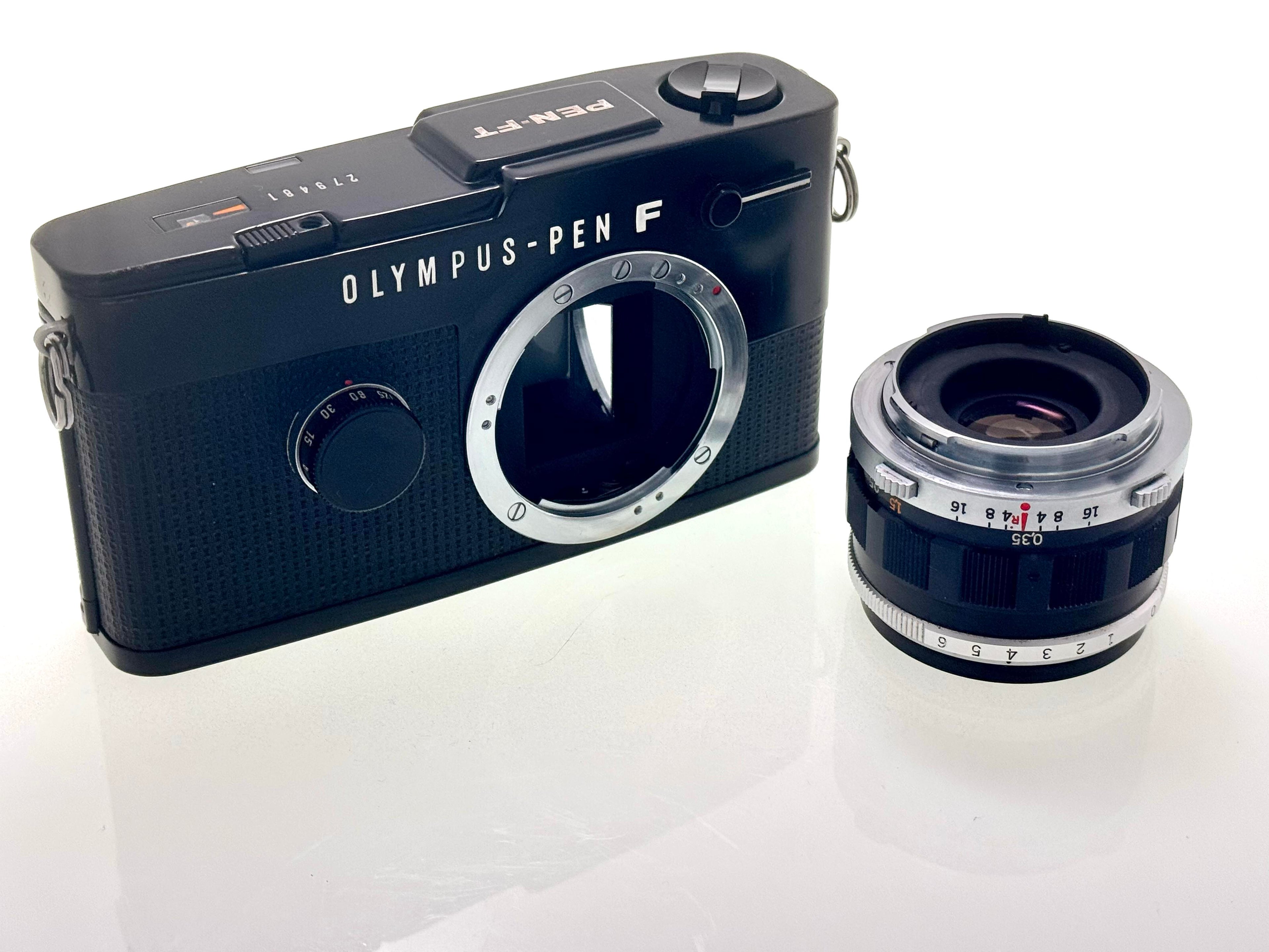 Vintage Black Olympus Pen FT Half-Frame Film Camera with Zuiko 38mm F1.8 Lens. (Exc)