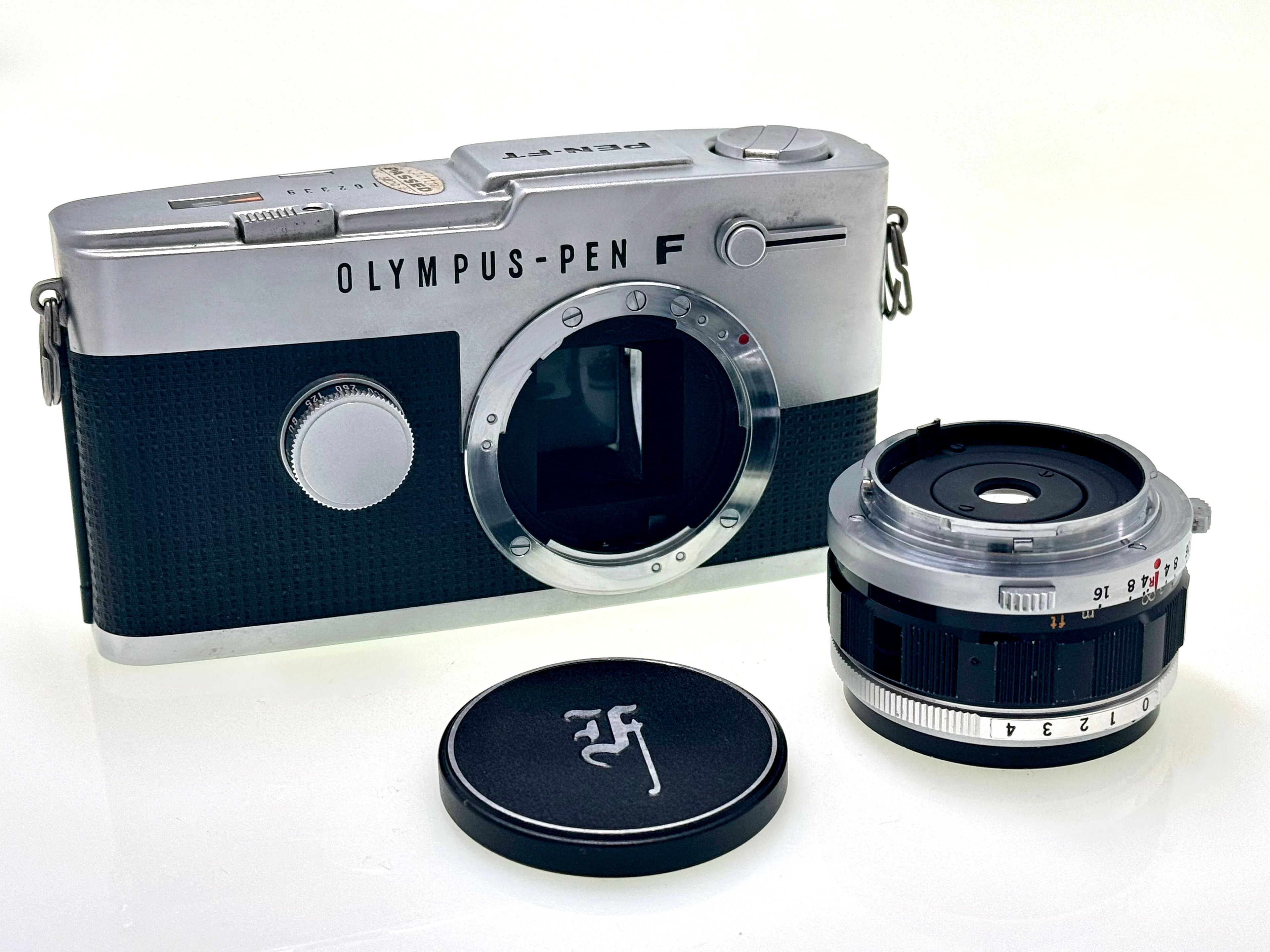 Vintage Chrome Olympus Pen FT Half-Frame Film Camera (Exc) with Zuiko 25mm F4 Lens (Exc)