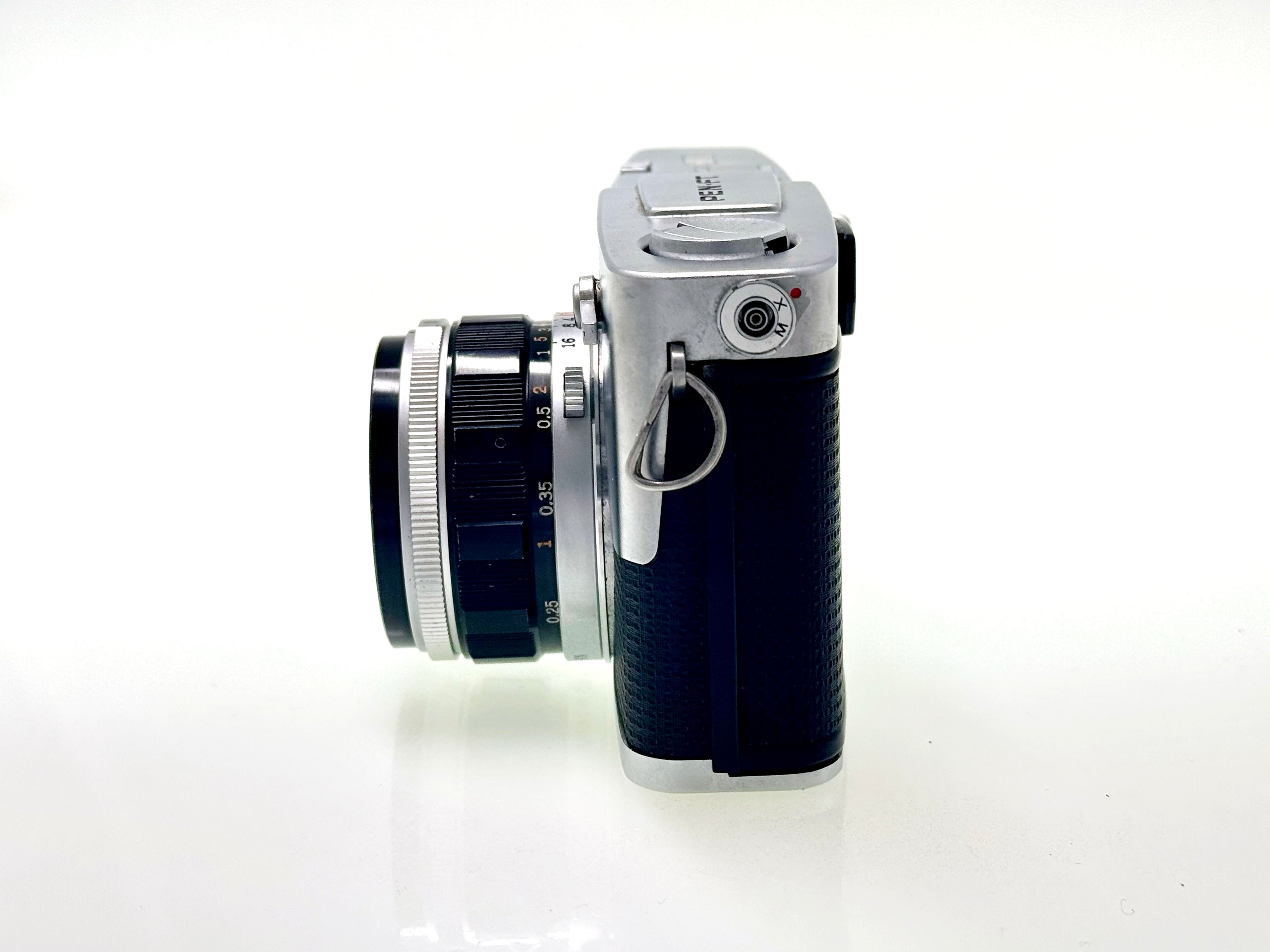 Vintage Chrome Olympus Pen FT Half-Frame Film Camera (Exc) with Zuiko 25mm F4 Lens (Exc)