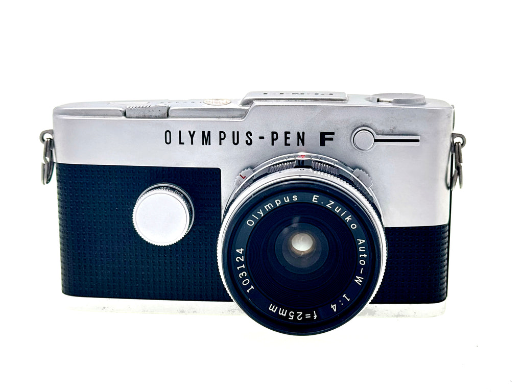 Vintage Chrome Olympus Pen FT Half-Frame Film Camera (Exc) with Zuiko 25mm F4 Lens (Exc)