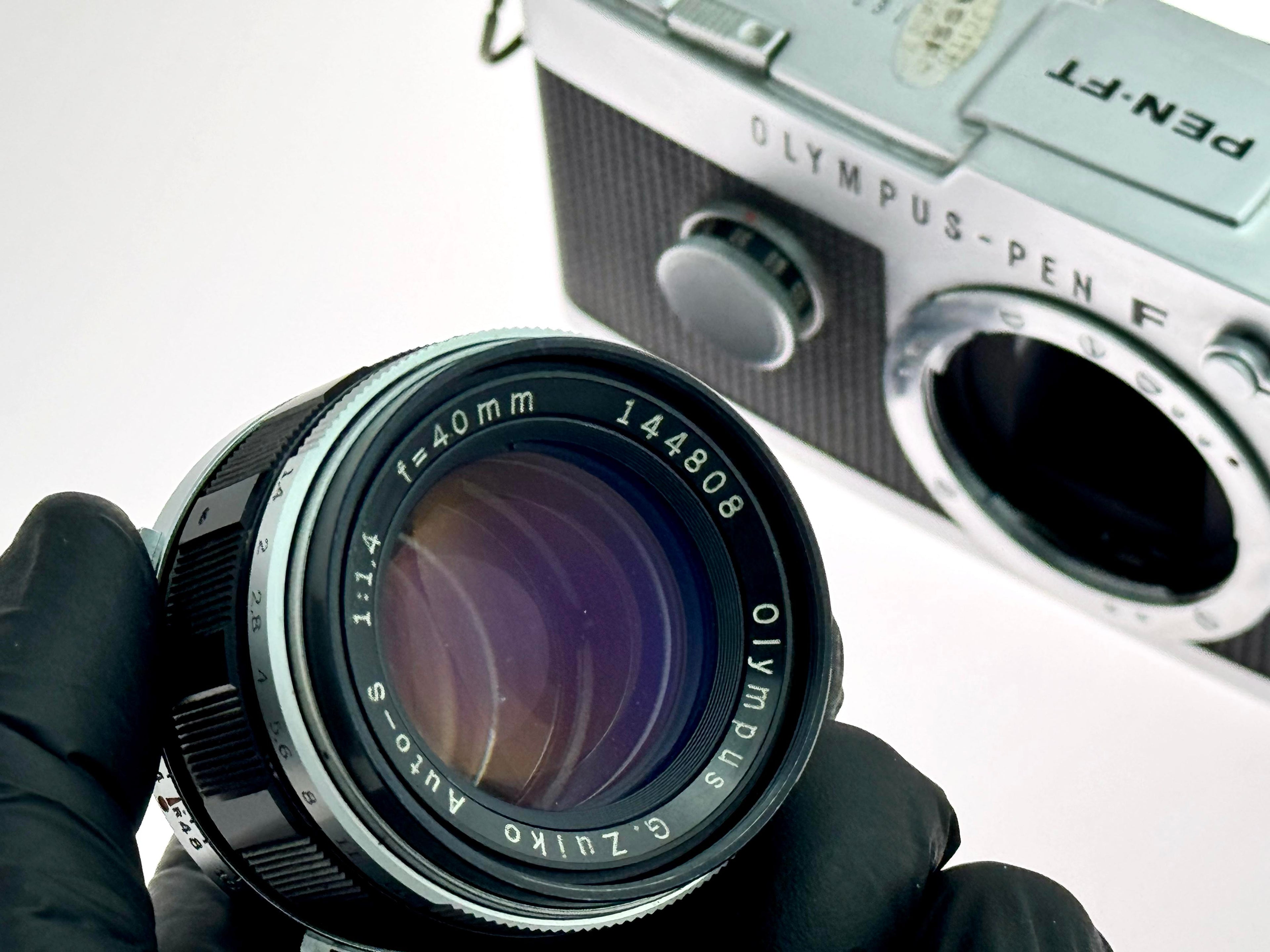 Vintage Chrome Olympus Pen FT Half-Frame Film Camera (Exc) with G.Zuiko 40mm F1.4 Lens (Exc)